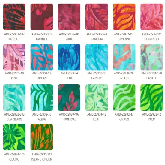 Artisan Batiks Tropical Haven 5" Square Pack (Charm Pack / Charm Square) by Lunn Studios for Robert Kaufman (CHS-1277-42) {2}