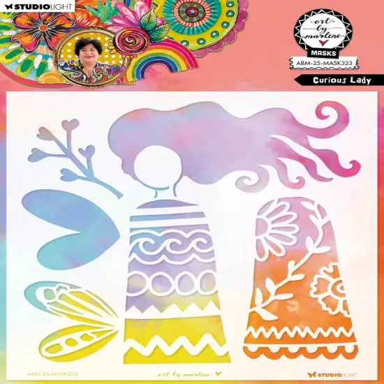 Art By Marlene Floral Frame 8"X8" Stencil-Nr.323 Curious Lady {1}