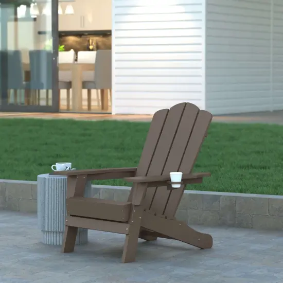 Emma and Oliver Tiverton Set of 2 Adirondack Chairs with Cup Holders, Weather Resistant HDPE Adirondack Chairs Brown {1}