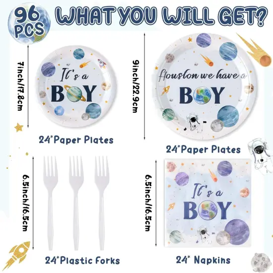 96-Piece Houston Baby Shower Tableware Set &ndash; Serves 24 Guests (Space Baby) {2}