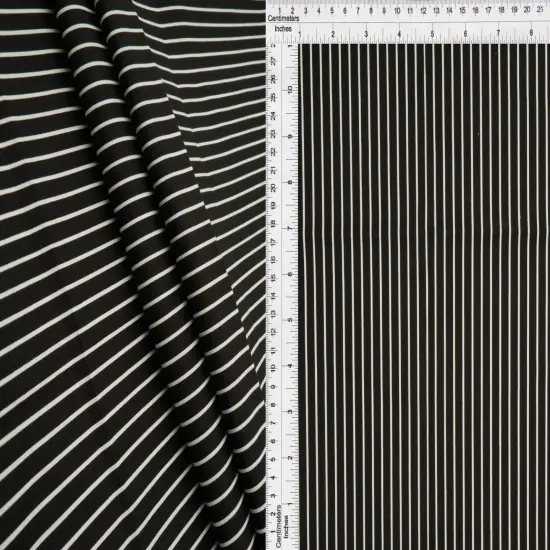 Stretch Cotton Poplin Stripe Fabric, Printed Woven 97% Cotton 3% Spandex, 57/58" Wide BLACK {1}