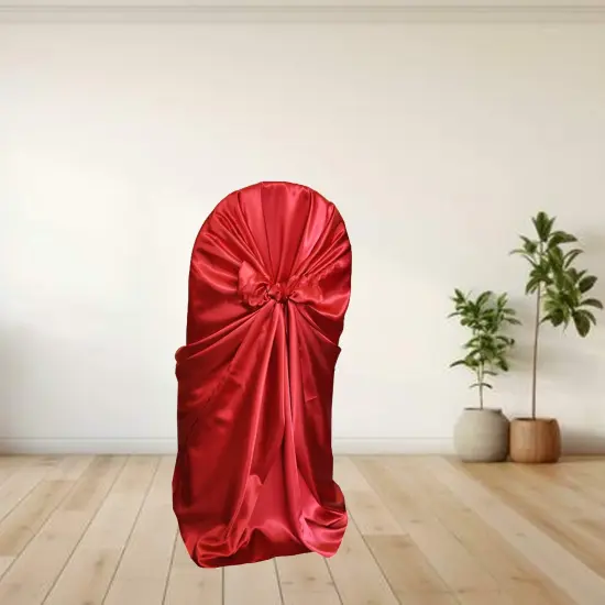 1 Piece Satin Universal Self Tie Chair Slipcover Apple Red {6}