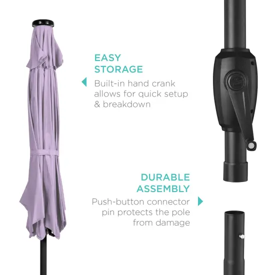 Best Choice Products 7.5ft Outdoor Solar Patio Umbrella for Deck, Pool w/ Tilt, Crank, LED Lights Lavender {6}