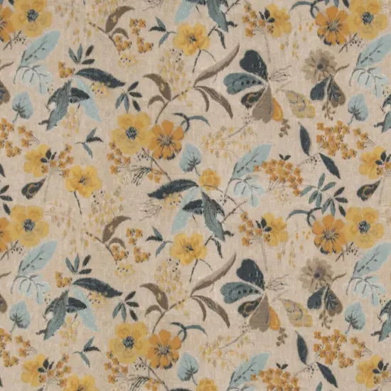 Peacock - Aqua & Teal,Gold & Yellow Floral Upholstery Fabric 54 Inches" {1}