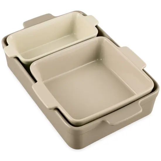 Best Choice Products Ceramic Bakeware Set of 3 Casserole, Loaf, and Square Dishes w/ Handles Mushroom Beige {1}