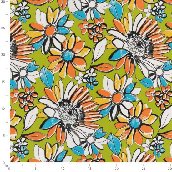 Chartreuse - Green,Orange & Rust Floral Upholstery Fabric 54 Inches" {4}