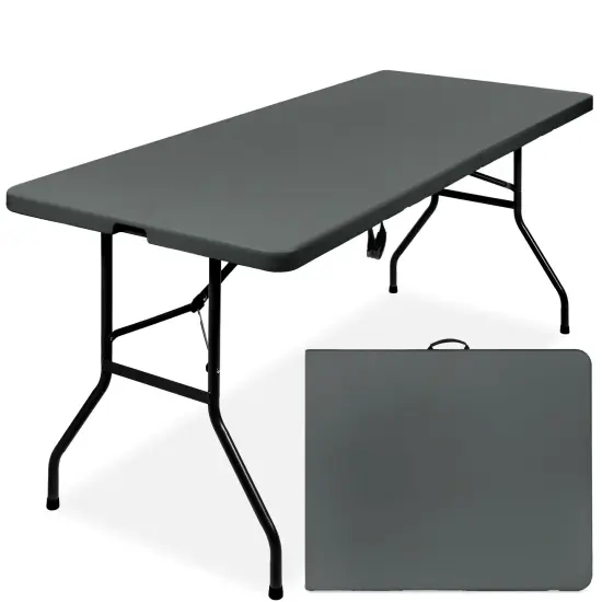 Best Choice Products 6ft Plastic Folding Table, Indoor Outdoor Heavy Duty Portable w/ Handle, Lock Dark Gray {1}