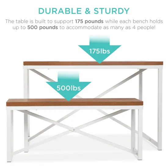 Best Choice Products 45.5in 3-Piece Bench Style Dining Furniture Set, 4-Person Dinette w/ 2 Benches, Table Brown/White {6}