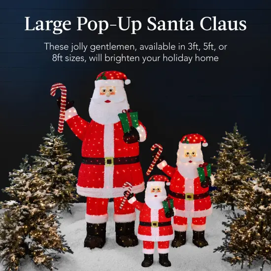 Best Choice Products Lighted Pop-Up Santa Claus, Outdoor Christmas Holiday Decoration w/ LED Lights, Hat, Gift {3}