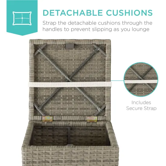 Best Choice Products Set of 2 Wicker Ottomans, Multipurpose Furniture w/ Removable Cushions, Steel Frame White Sand/Taupe {4}