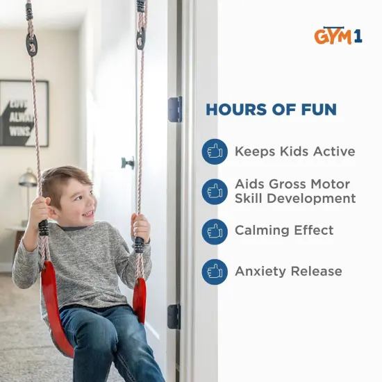 Gym1 2-Piece Doorway Gym for Kids and Teens Ages 3&ndash;14, Includes Door Sensory Swing, Indoor Pull-Up Bar for Fun & Fitness, Holds Up to 300 Lbs, Red {6}