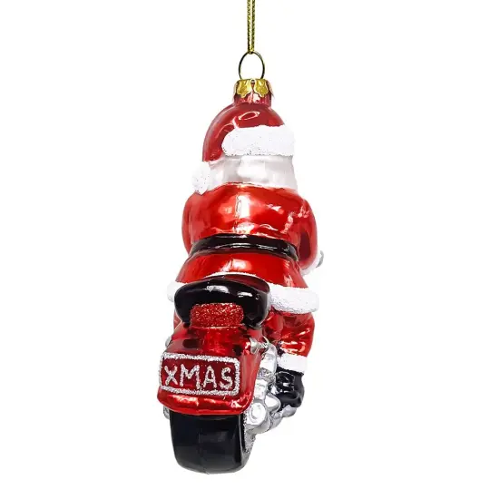Motorcycle Santa Cruising Glass Christmas Ornament, Biker Gift {5}