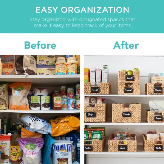 Best Choice Products Set of 2 16in Woven Water Hyacinth Pantry Baskets w/ Chalkboard Label, Chalk Marker Natural {3}