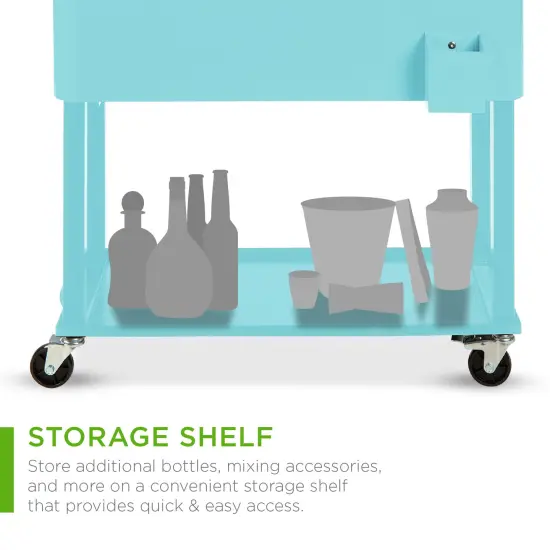 Best Choice Products 80qt Steel Rolling Cooler Cart w/ Bottle Opener, Catch Tray, Drain Plug, Locking Wheels Turquoise {4}