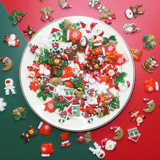 Christmas Resin Charms for Crafts,100 Pcs Flatback Slime Charm Beads Miniature Ornaments for Christmas Embellishments {2}