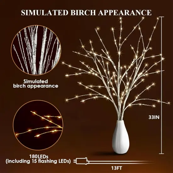 Lighted White Birch Branches with Timer 33IN 180 LED Twig Birch Branches for Vase {4}
