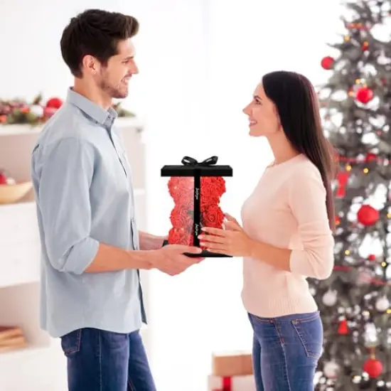 Otlonpe Bear Rose Flower, Mothers Day Flowers Gifts for Mom Wife Grandma Daughter Friends Sister Her, 9 inch Handmade Roses Led Light in Gifts Box, Womens Gifts for Birthday Christmas Valentines {3}