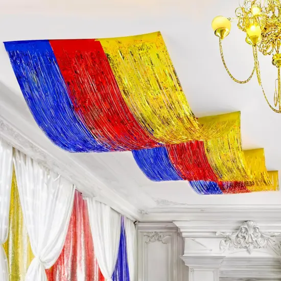 XtraLarge Red Gold Blue Ceiling Fringe Curtain - 1x15 Feet, Pack of 3 Party Decorations {1}