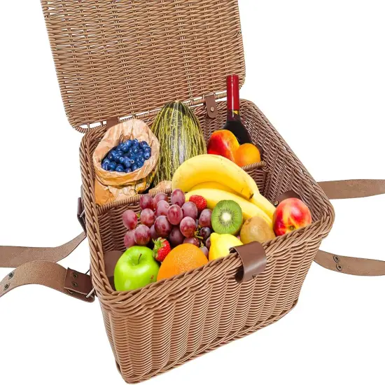 Wicker Picnic Basket for Picnics, Parties and BBQs, Hand Woven Polypropylene Fibers That Will Last with Leather Straps {2}