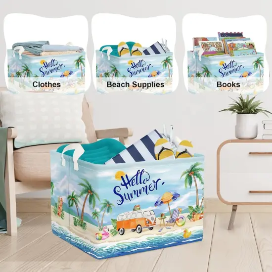 Blue Beach Camping Picnic Basket Tropical Tree Caravans Shower Gift Storage Basket Outdoor Pool Seaside Towel Blanket Clothes Toy Bin {4}