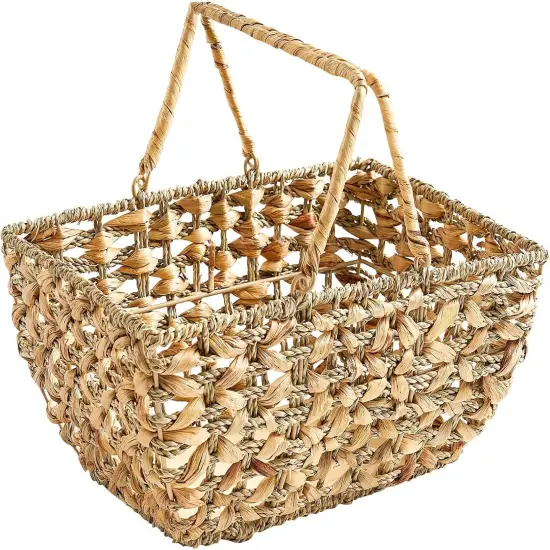 Wicker Picnic Basket with Handles, Wicker Baskets with Wooden Base for Picnic, Camping & Storage Basket {1}
