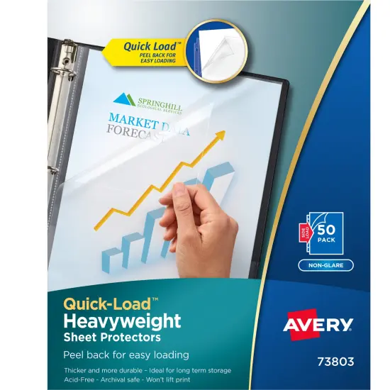 Avery Clear Quick Load Sheet Protectors, Non-Glare, Top & Side Load, 50 Document Protectors (73803) {1}