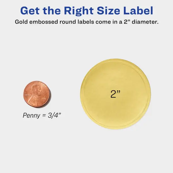 Avery Printable Embossed Foil Round Labels, 2" Diameter, Gold, 96 Customizable Labels (22831) {6}