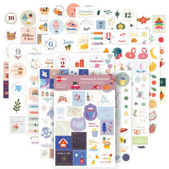 Avery Holidays and Seasons Planner Sticker Pack with Christmas Stickers, Thanksgiving Stickers, and Other Holiday Stickers, 15 Sticker Sheets, 571 Planner Stickers (6776) {1}