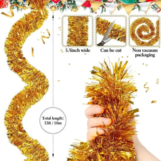 2 Pcs 33 ft Christmas Tinsel Garland Big LED Lighted Glittered Star {3}