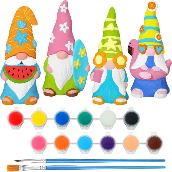 4 Pcs Summer Beach Paint Your Own Gnome Statues 5 x 2.36 Inch Blank Ceramics Gnome Figurines Kit DIY {1}