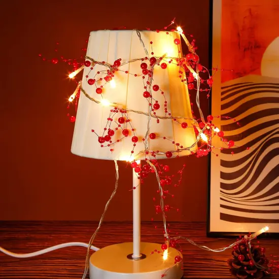 Christmas Garland with Lights 8.3 FT Festival Lighted Berry Beaded Garland (Red, 16.6FT) {4}