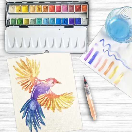 24 Metallic Half Pan Watercolour Metal Tin Set with Water Brush {6}