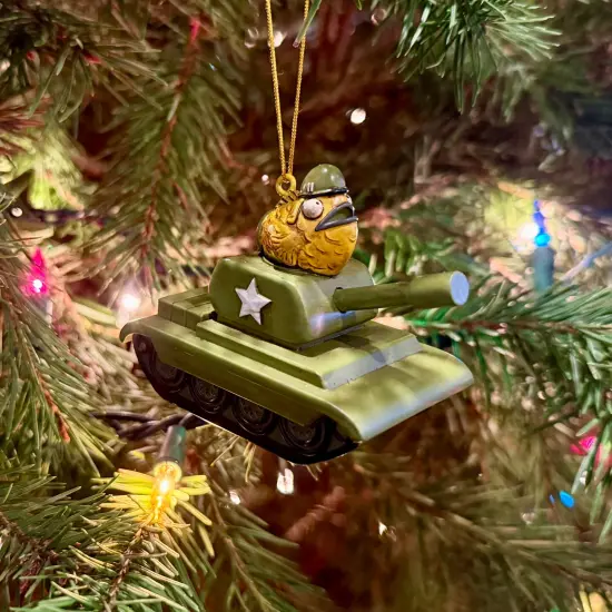Tree Buddees Funny Fish Tank Christmas Ornament Goldfish Driving a Green Army Tank {3}