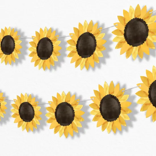 Big Dot of Happiness Sunflower Garland Banner, Yellow Birthday Party Decor, Bridal or Baby Shower Backdrop, 30 Feet of Cord, 15 Paper Sunflower Shapes {1}