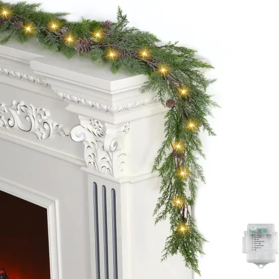 6 FT Cedar Garlands, Christmas Garland with 30 Warm Lights with 8 Light Modes {1}