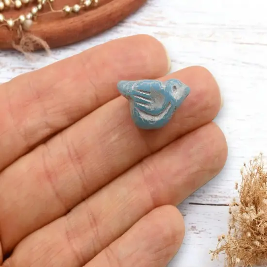 *6* 11x22mm Gold Washed Matte Blue Opaline Bird Beads {4}