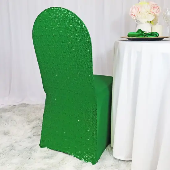 1 Piece Emerald Green Sequin Spandex Chair Cover Stretch Fit for Banquet Seating {2}