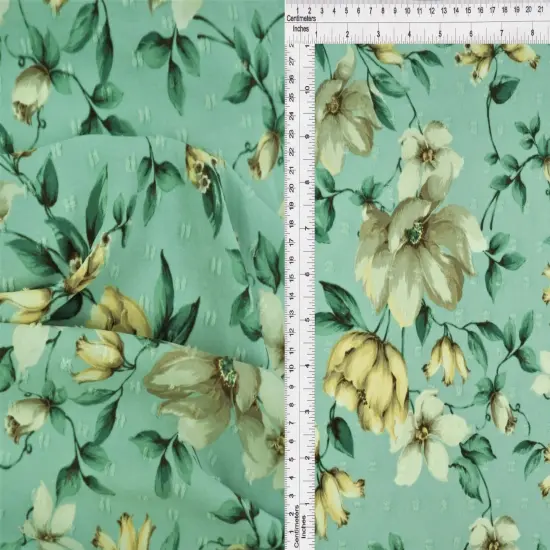 1 Yard CEY Airflow Swiss Dot Floral Print Fabric 58/59&Prime; Wide 100% Polyester SAND {6}