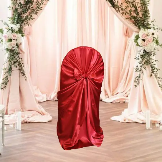 1 Piece Satin Universal Self Tie Chair Slipcover Apple Red {5}