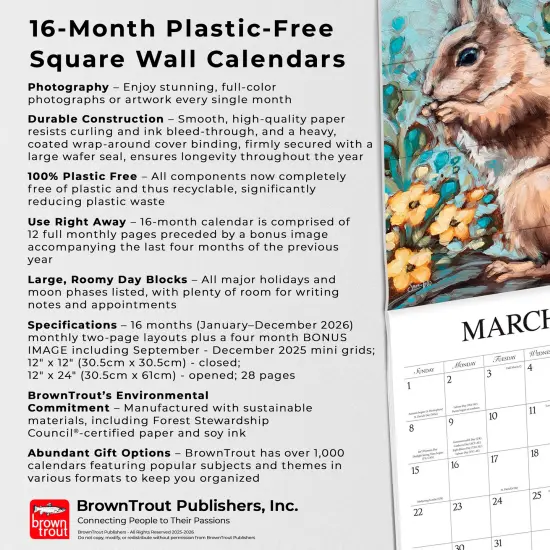 Barnyard Friends | 2026 12 x 24 Inch (Hanging) Monthly Square Wall Calendar | Featuring the Artwork of Molly Strong | Plastic-Free {5}