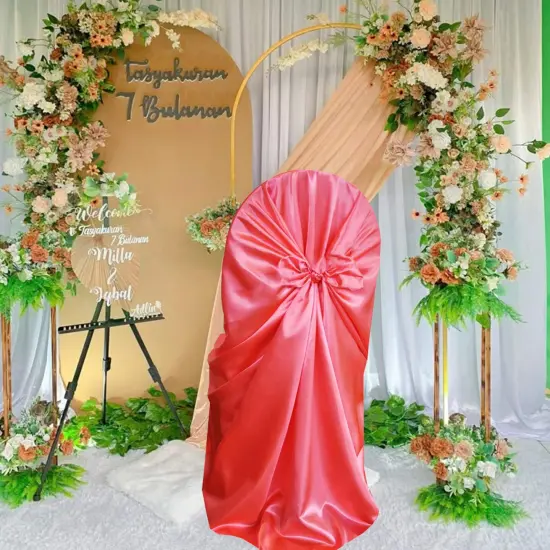 1 Piece Satin Universal Self Tie Chair Wrap Coral {4}