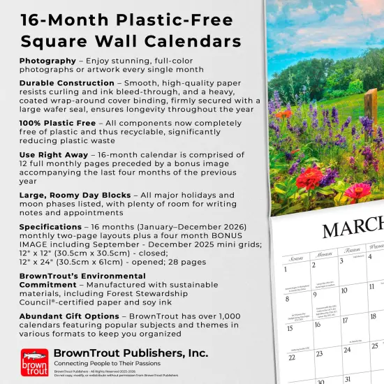 Beckoning Barns | 2026 12 x 24 Inch (Hanging) Monthly Square Wall Calendar | Featuring the Artwork of Lori Deiter | Plastic-Free {5}