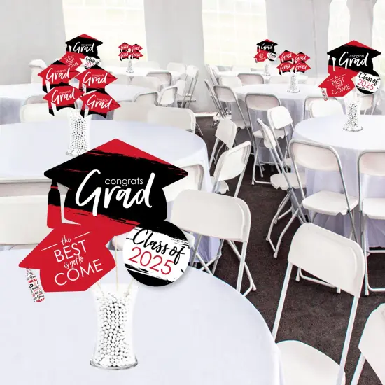 Big Dot of Happiness 2025 Red Graduation Party Centerpiece Sticks - Showstopper Table Toppers - 35 Pieces {3}