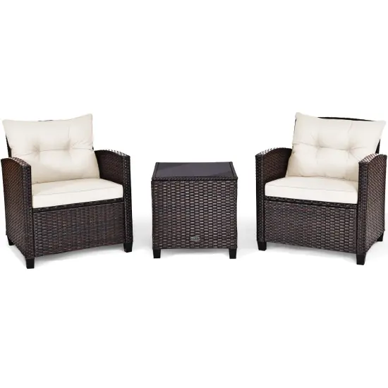 3 Pcs Patio Rattan Furniture Set Cushioned Conversation Set Coffee Table Navy {7}