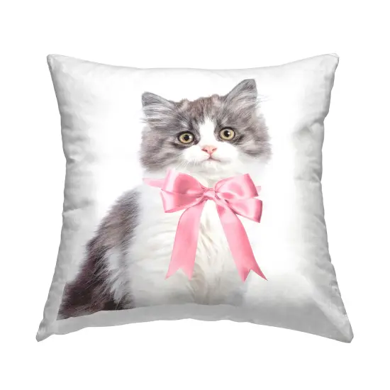 Kitten with Pink Bow Decorative Printed Throw Pillow Design by Sisi and Seb, 18 x 7 x 18 {1}