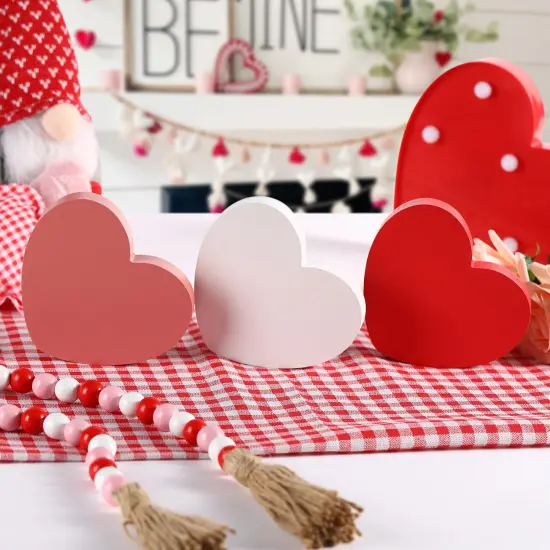 FestalMart Valentines Day Decorations -6pcs Wooden Heart Decorations Sign - Classic White Pink Red Valentines Decorations for Home Shelf Mantel Fireplace Table Windowsill Party Decor {6}