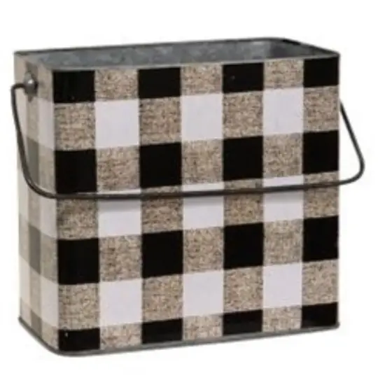 Set Of 2 Nesting Metal Buffalo Check Buckets White {2}