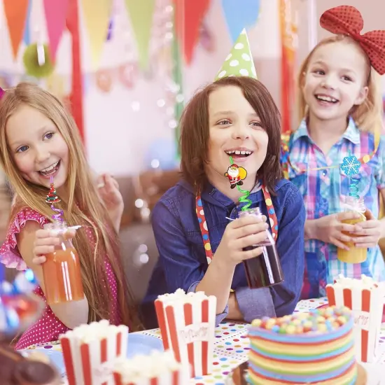 48 Christmas Party Favors for Kids, Christmas Party Decorations Supplies, Xmas Candy Bags Supplies, Christmas Goodie Gifts, Drinking Straws with 4 Cleaning Brushes {5}