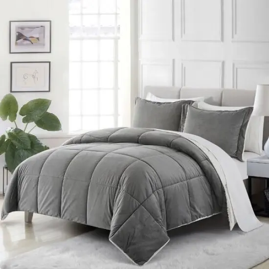3-Pieces Plush Microfiber Reversible Quilt Set Included 2 Shams for Bedroom Winter Warmth {1}