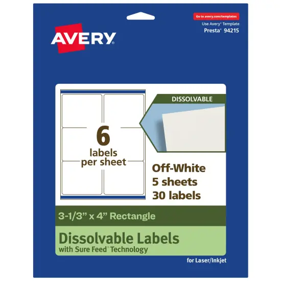 Avery Dissolvable Labels, 3-1/3" x 4" Rectangle {1}